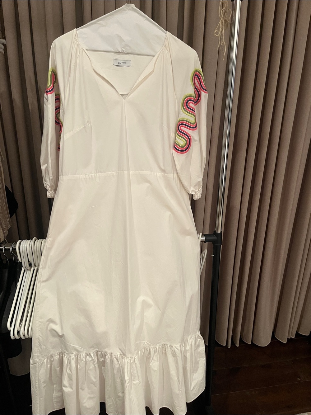 Cream Maxi Dress with Multicolor Sleeve Waves
